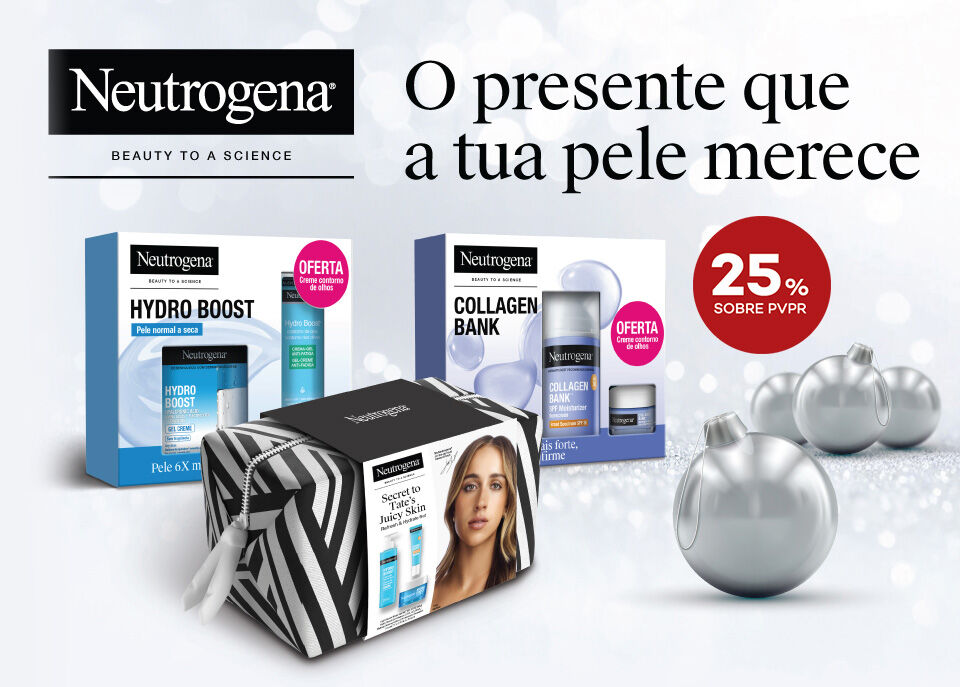 Coffrets Neutrogena com selo 25% sobre preço de venda ao público recomendado