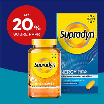 Destaque de Supradyn com selo até 20% sobre preço de venda ao público recomendado