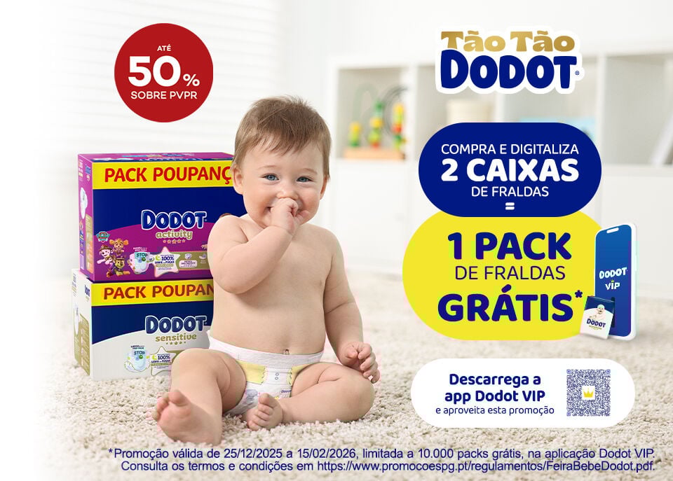 Dodot com selo at&eacute; 50% sobre pre&ccedil;o de venda ao p&uacute;blico recomendado