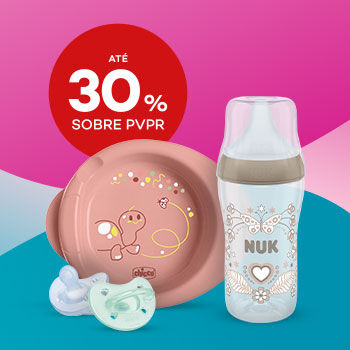 Destaque Puericultura de com selo de desconto at&eacute; 30% sobre pre&ccedil;o de venda ao p&uacute;blico recomendado.