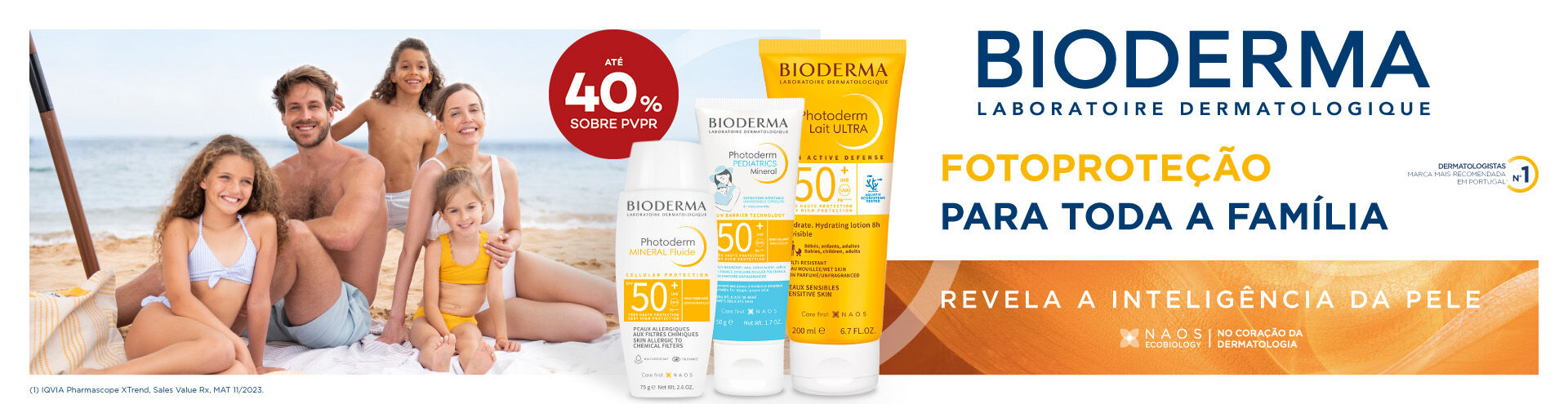 Fotoproteção para toda a familia. Protetores Solares Bioderma com selo de desconto até 40% sobre preço de venda ao público recomendado.