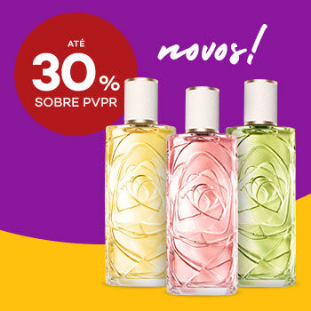 Três novas fragrancias da marca Lancôme em destaque com selo de desconto até 40% sobre preço de venda ao publico recomendado