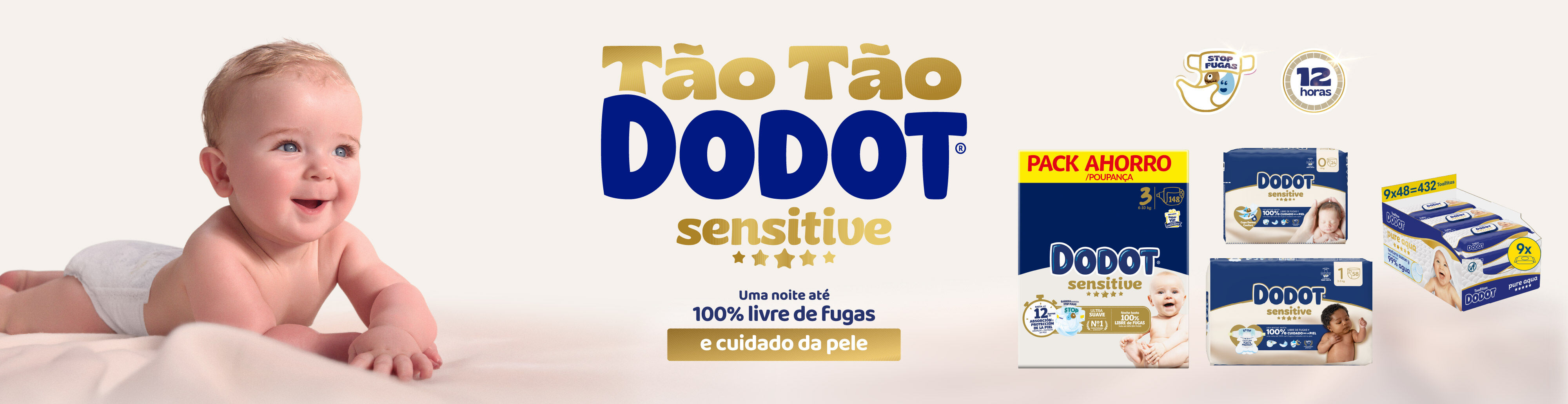 T&atilde;o t&atilde;o Dodot Sensitive, 100% livre de fugas, descobre j&aacute;!