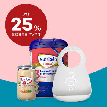 Produtos de Alimentação Infantil com selo de desconto até 20% sobre preço de venda ao público recomendado.