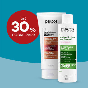 Produtos Dercos com selo de desconto até 35% sobre preço de venda ao público recomendado