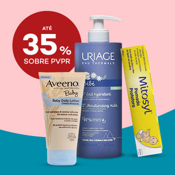 Produtos de Hidrata&ccedil;&atilde;o do Beb&eacute; com selo de desconto at&eacute; 35% sobre pre&ccedil;o de venda ao p&uacute;blico recomendado.