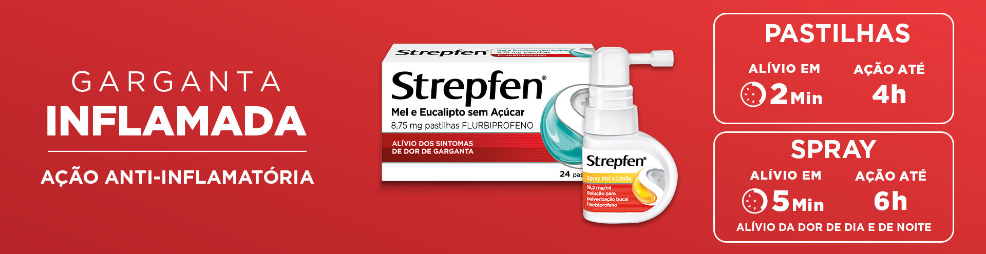 Strepfen, garganta inflamada, a&ccedil;&atilde;o anti-inflamat&oacute;ria.