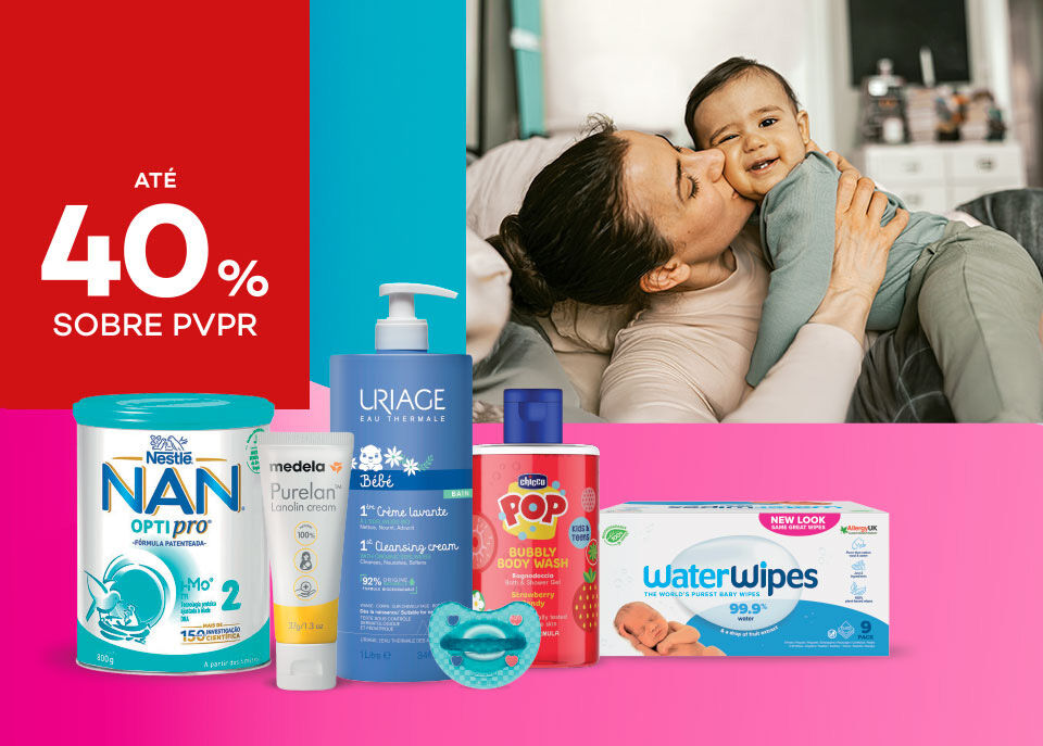 Produtos Beb&eacute; e Mam&atilde; com selo de desconto at&eacute; 40% sobre pre&ccedil;o de venda ao p&uacute;blico recomendado