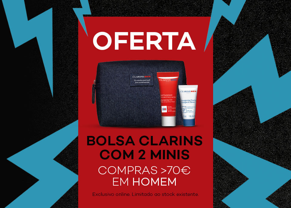 Oferta bolsa e minis Clarins em compras de Homem