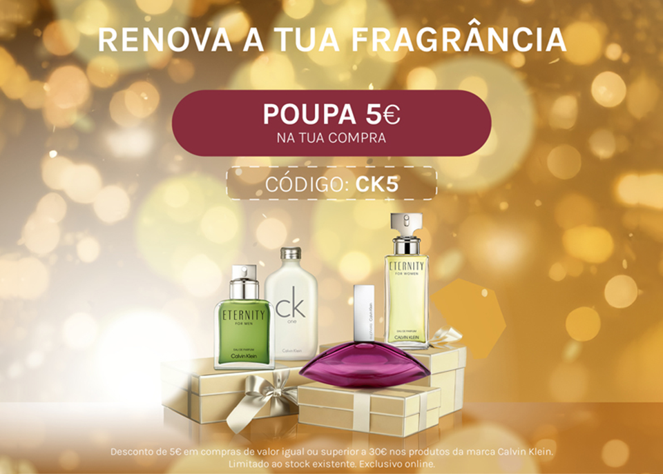 Oferta 5€ em compras iguais ou superiores a 40€ nas marcas Calvin Klein