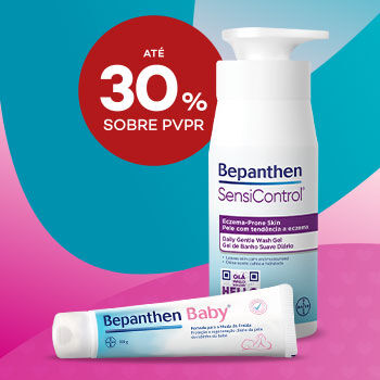 Produtos Bepanthen com selo de desconto até 30% sobre preço de venda ao público recomendado