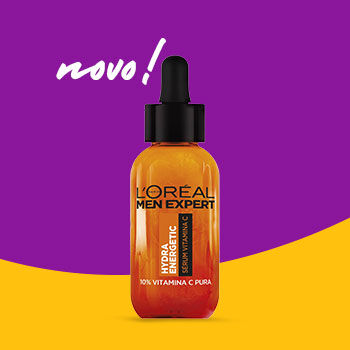 Destaque do novo sérum L'Oréal Men Expert Hydra Energetic com 10% vitamina C pura num formato conta-gotas