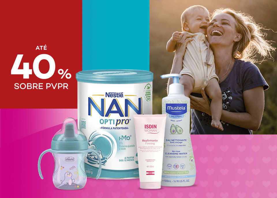 Destaque de produtos em campanha com selo de desconto até 40% sobre preço de venda ao público recomendado Destaque de produtos em campanha com selo de desconto até 40% sobre preço de venda ao público recomendado