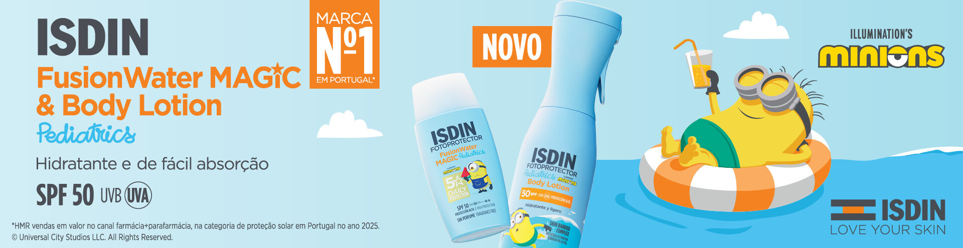 Isdin Fusion Water Magic & Body Lotion Pediatrics. SFP50. Hidratante e f&aacute;cil absor&ccedil;&atilde;o.