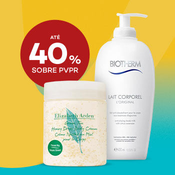 Creme corporal Elizabeth Arden e loção corporal Biotherm com até 40% sobre Preço de Venda ao Público Recomendado.