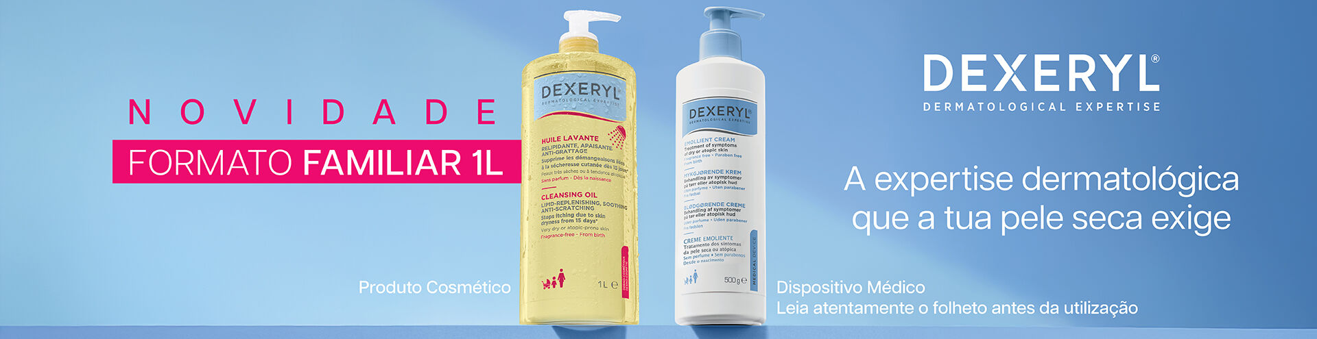 Dexeryl, novidade! Formato familiar de 1L. A expertise dermatol&oacute;gica que a tua pele seca exige.