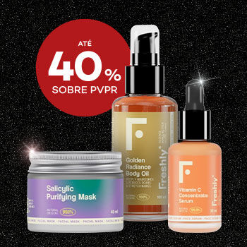 Produtos Freshly com selo de desconto até 40% sobre preço de venda ao público recomendado.