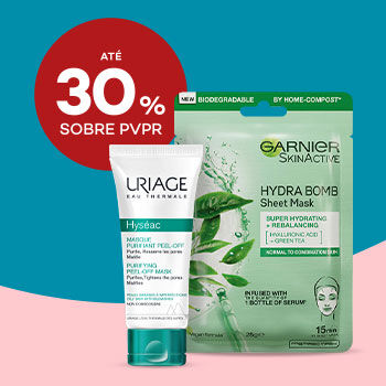 Máscaras de Beleza com selo de desconto até 30% sobre preço de venda ao público recomendado.