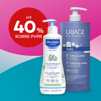 Mustela e Uriage com selo at&eacute; 40% sobre pre&ccedil;o de venda ao p&uacute;blico recomendado