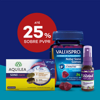 Produtos de Sono com selo de desconto até 25% sobre preço de venda ao público recomendado.