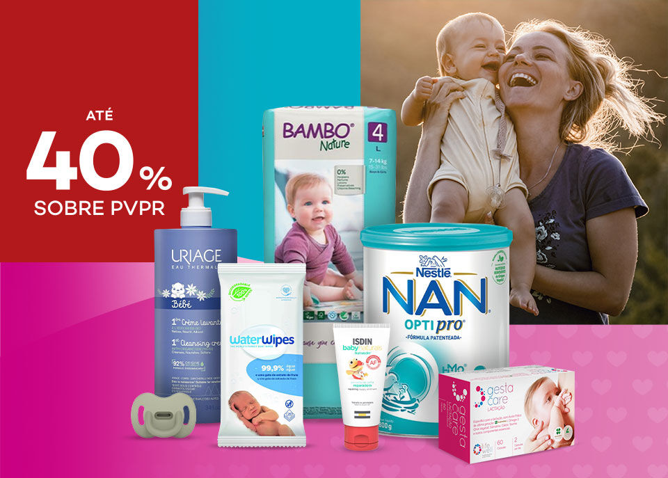Destaque de produtos em campanha com selo de desconto até 40% sobre preço de venda ao público recomendado Destaque de produtos em campanha com selo de desconto até 40% sobre preço de venda ao público recomendado