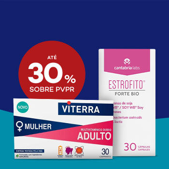 Produtos Saúde da Mulher com selo de desconto até 30% sobre preço de venda ao público recomendado.
