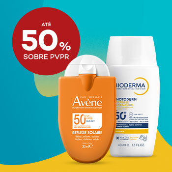 Protetores solares Avène e Bioderma com desconto de até 50%  sobre Preço de Venda ao Público Recomendado..