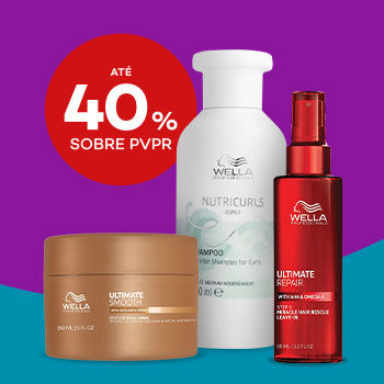 Wella Professionals com selo de desconto at&eacute; 40% sobre pre&ccedil;o de venda ao p&uacute;blico recomendado.