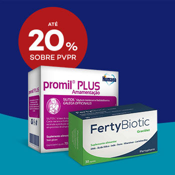 Produtos de Suplementos Gravidez com selo de desconto até 20% sobre preço de venda ao público recomendado.