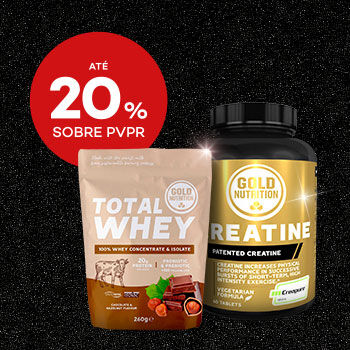 Destaque produtos de Nutrição Desportiva em campanha black friday com selo de desconto até 20% sobre preço de venda ao público recomendado