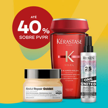 Produtos capilares profissionais L'Oréal, Kérastase e Redken com até 40% sobre Preço de Venda ao Público Recomendado.