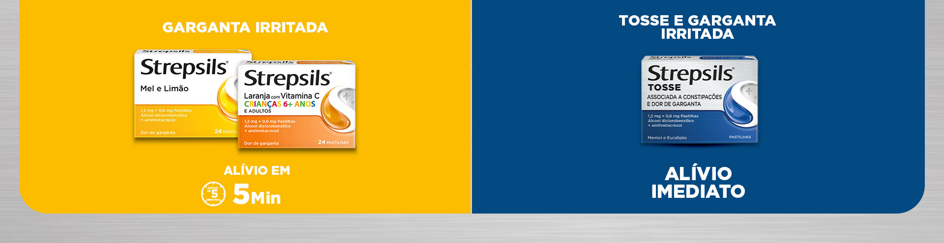 Strepsils, garganta irritada, alivio em 5 minutos. Tosse e garganta irritada, alivio imediato.