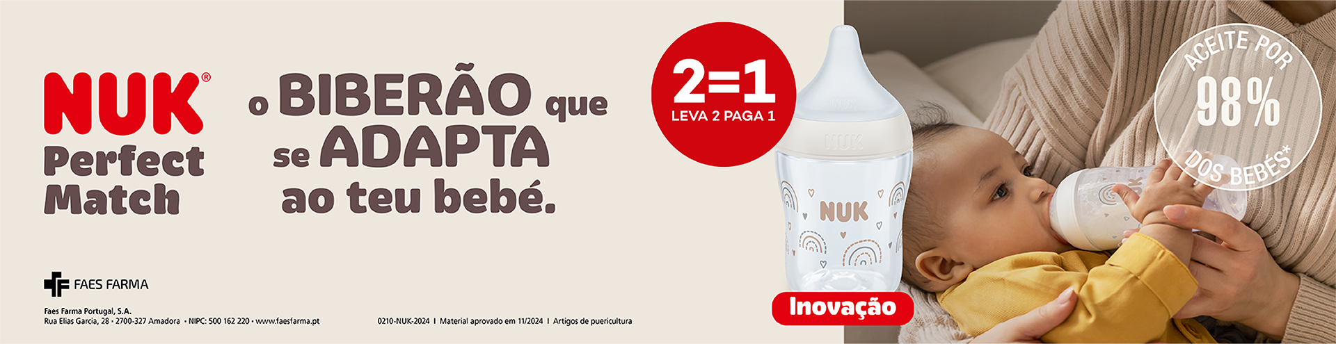 O biberão que se adapta ao teu bebé. Produtos NUK Perfect Match com selo leva dois e paga um.