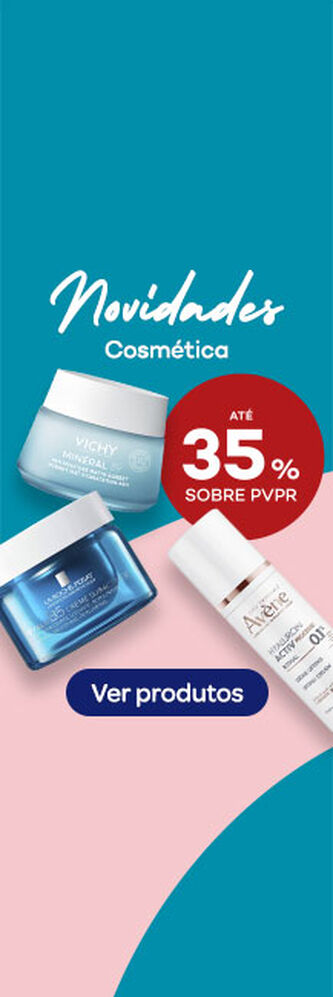 Novidadesde dermoscom&eacute;tica com destaque promocional de at&eacute; 35% sobre pre&ccedil;o de Venda ao P&uacute;blico Recomendada