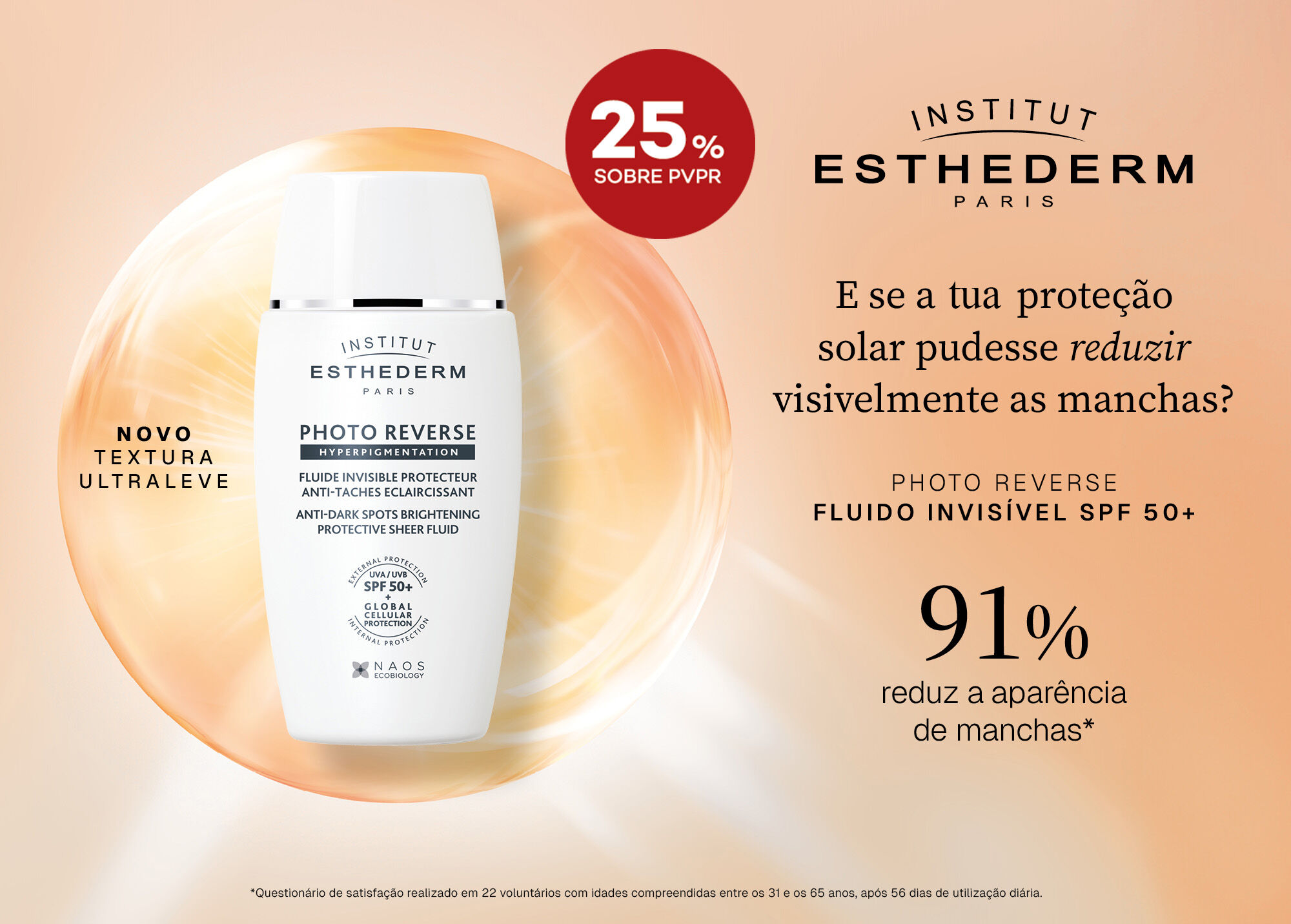 Esthederm com selo 25% sobre pre&ccedil;o de venda ao p&uacute;blico recomendado