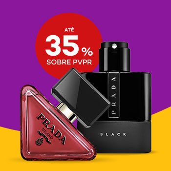 Prada com selo de desconto at&eacute; 35% sobre pre&ccedil;o de venda ao p&uacute;blico recomendado.