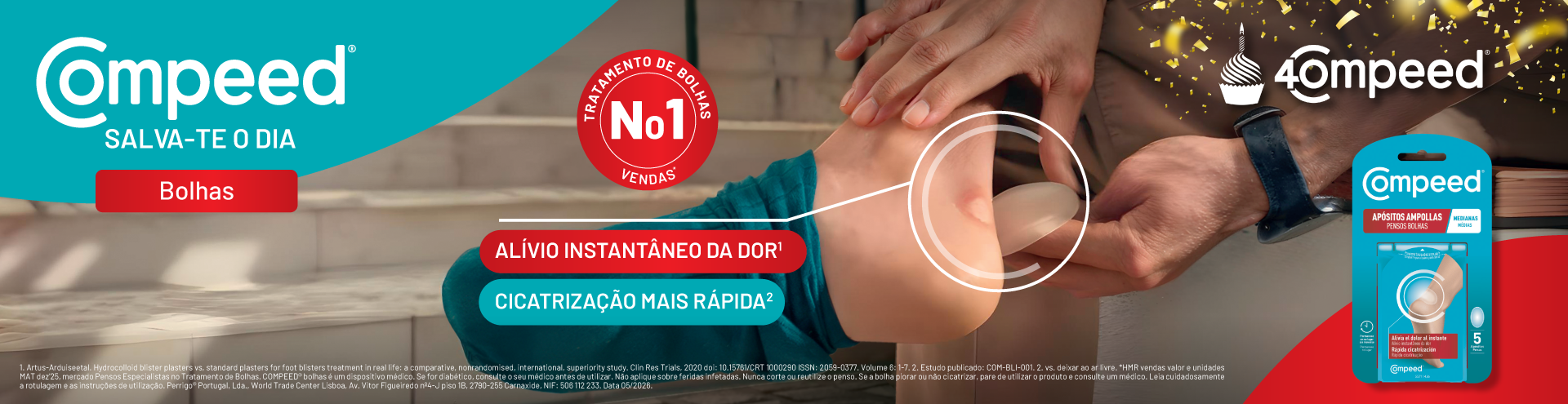 Compeed, salva-te o dia! Bolhas, alivio instant&acirc;neo da dor e cicatriza&ccedil;&atilde;o mais r&aacute;pida. Descobre j&aacute;!