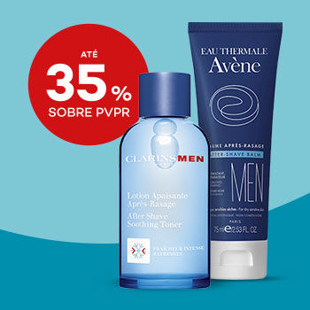 Produtos de After Shave com selo de desconto até 35% sobre preço de venda ao público recomendado.