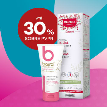 Produtos de Anti-Estrias com selo de desconto até 30% sobre preço de venda ao público recomendado.