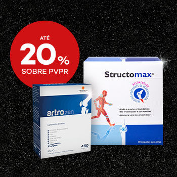 Destaque suplementos para articulções em campanha black friday com selo de desconto até 20% sobre preço de venda ao público recomendado