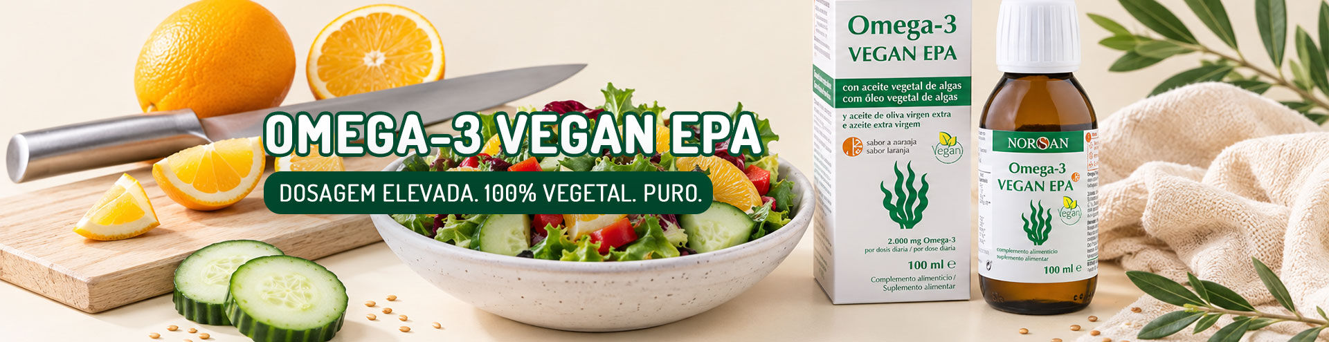 NORSAN. Omega-3 Vegan EPA. Dosagem elevada. 100% vegetal. Puro.
