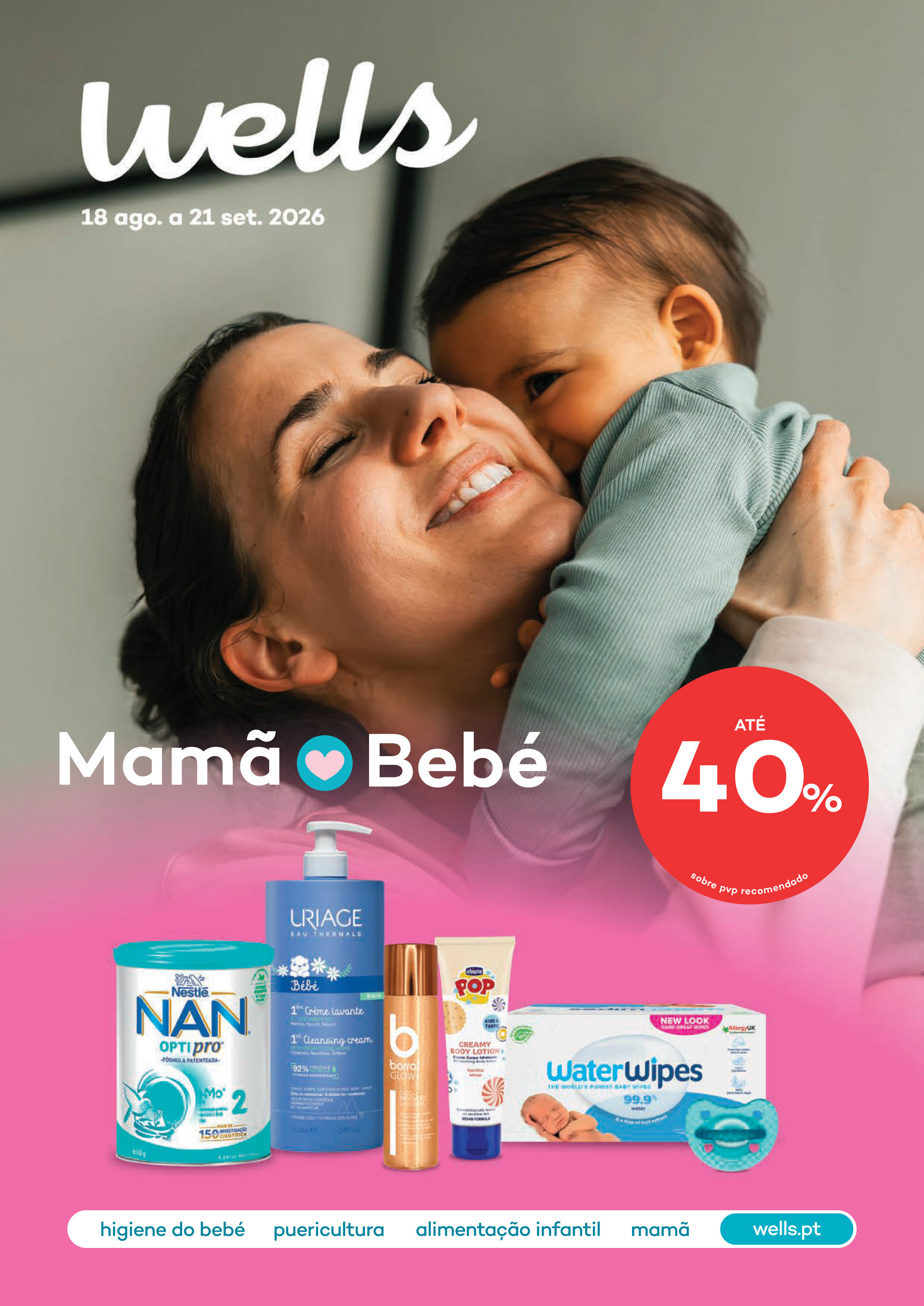 Capa do Folheto de Mam&atilde; e Beb&eacute; com selo at&eacute; 40% sobre pre&ccedil;o de venda ao p&uacute;blico recomendado