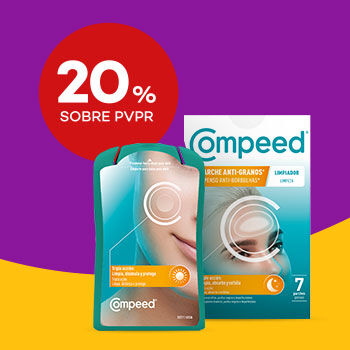 Destaque produtos Compeed com selo de 20% sobre preço de venda do público recomendado