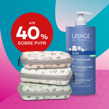 Artigos Suavinex e Uriage com selo de desconto até 40% sobre preço de venda ao público recomendado