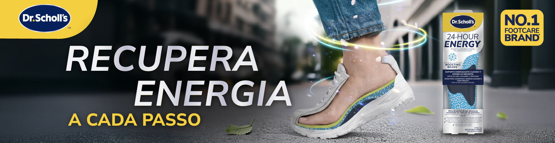 Recupera energia a cada passo com as palmilhas Dr. Scholl's 24H Energy, desenvolvidas para ajudar a reduzir a sensa&ccedil;&atilde;o de fadiga nos p&eacute;s e proporcionar maior conforto ao longo do dia. Descobre j&aacute;!