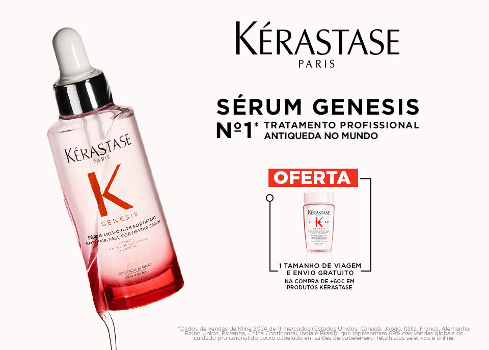 Sérum Genesis Kérastase com destaque da oferta 1 champô travel size na Sérum Genesis Kérastase com destaque da oferta 1 champô travel size na