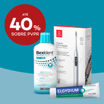 Elixir Bexident, escova elétrica Oclean X Pro e pasta Elgydium com até 40% sobre Preço de Venda ao Público Recomendado.