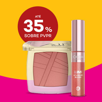 Produtos de Blush com selo de desconto até 35% sobre preço de venda ao público recomendado.