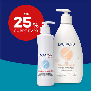 Produtos Lactacyd com selo de desconto de 25% sobre preço de venda ao público recomendado