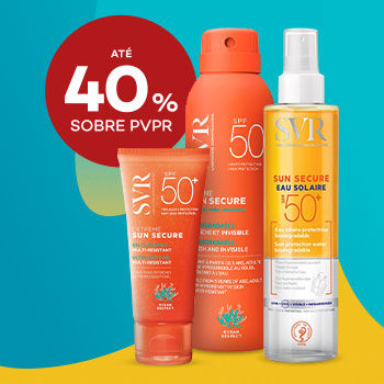 Três protetores solares SVR Sun Secure SPF 50+ com desconto até 40% sobre Preço de Venda ao Público Recomendado.